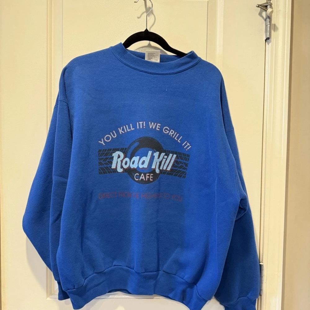 Vintage Hard Rock Cafe Blue Crewneck Sweater “You Kill it We Grill it!” XL
